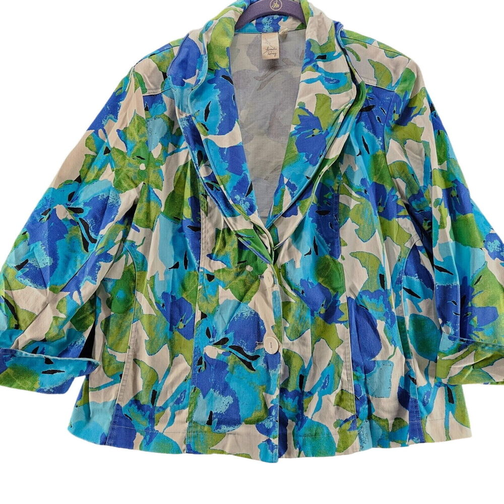 Lavender & Honey Womens Blazer Multi-Color Size 1X Cotton Blend Long Stretch